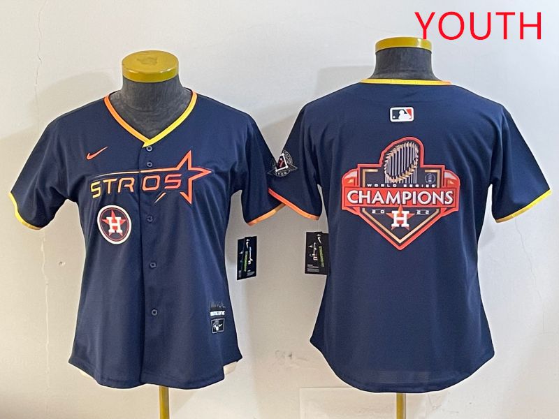 Youth Houston Astros Blank Drak Blue Three generations Joint Name 2025 Nike MLB Jersey style 25->youth mlb jersey->Youth Jersey